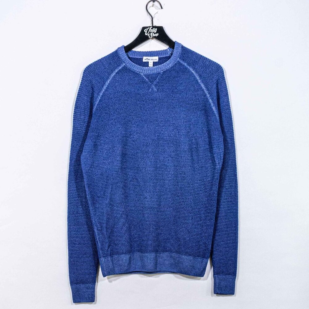 Peter Millar Crown Merino Wool Garment Dyed Waffle Raglan Crew Sweater Medium